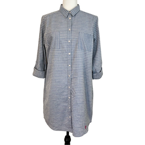 U.S. Polo Association Women's 100% Cotton Tab Sleeve Blue & White Shirt Dress L
